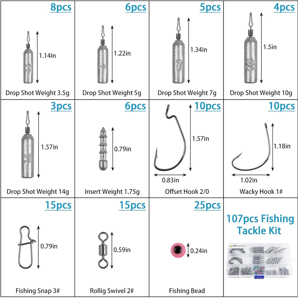 107Pcs Fishing Weights Sinker  - Bass Fishing Lure のレビューと価格
